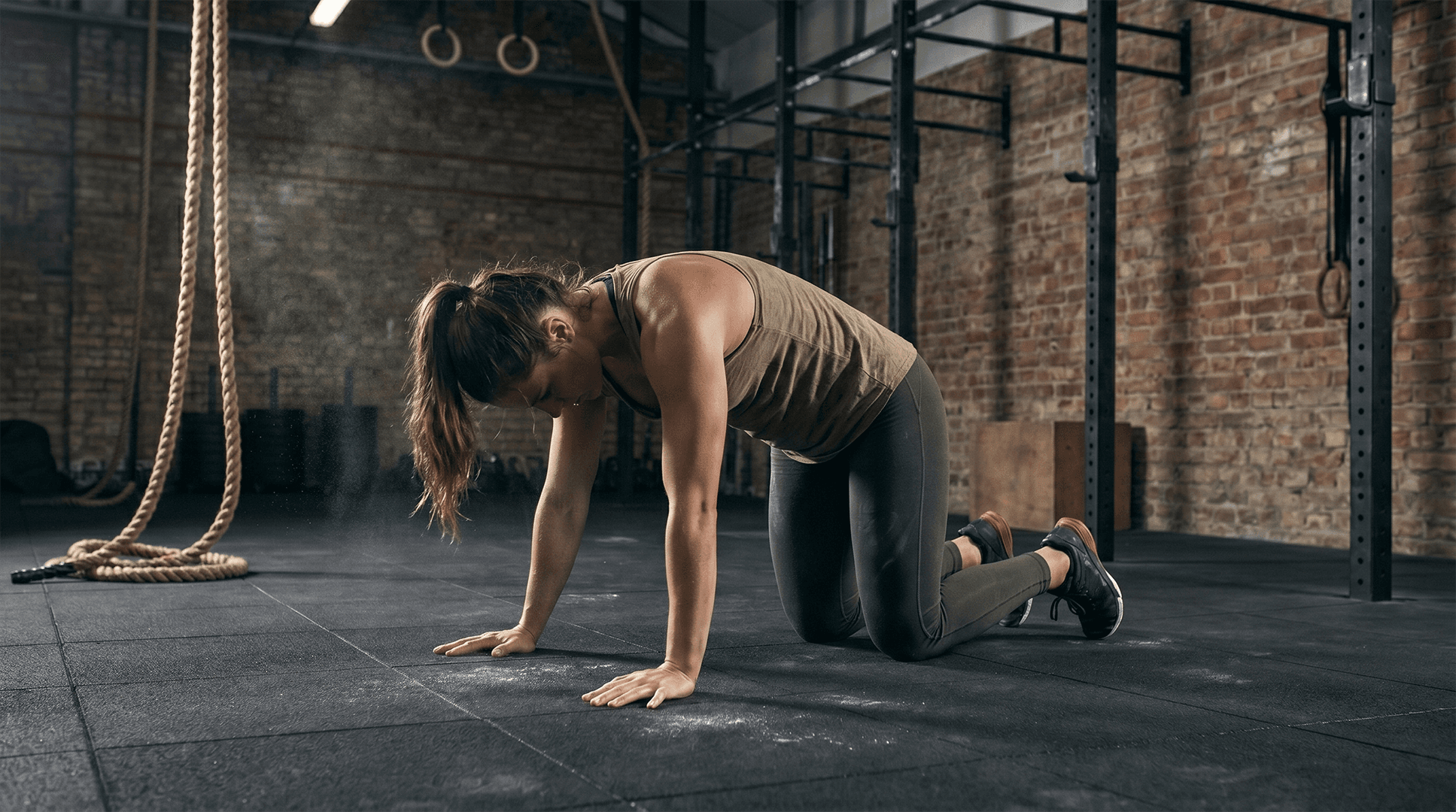 Woman performing cat pose