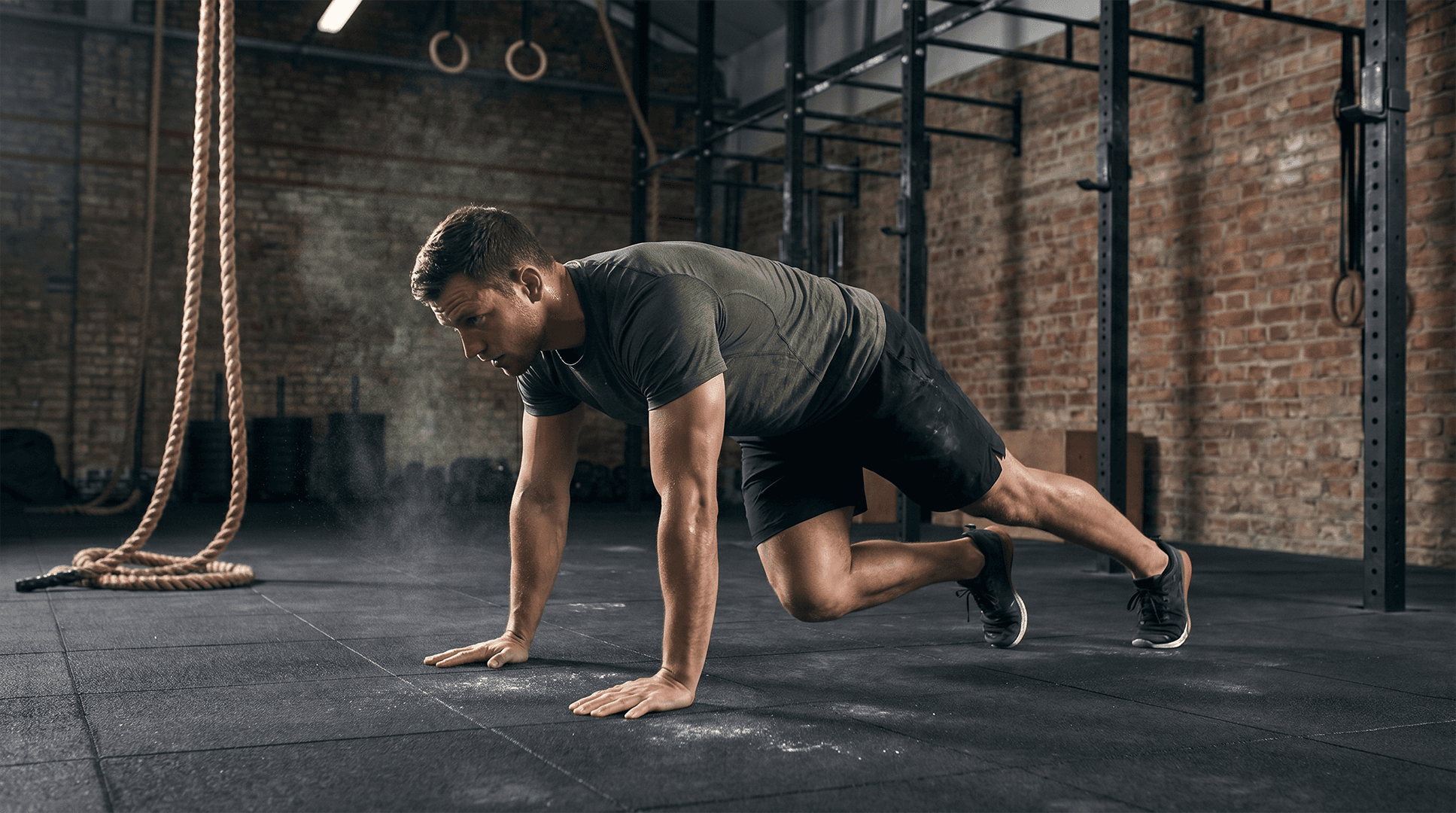 Man performing mountain climbers
