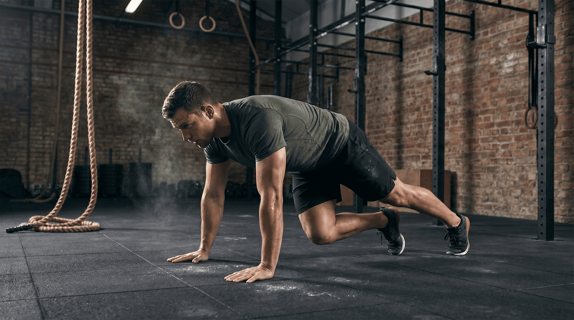 Man performing mountain climbers